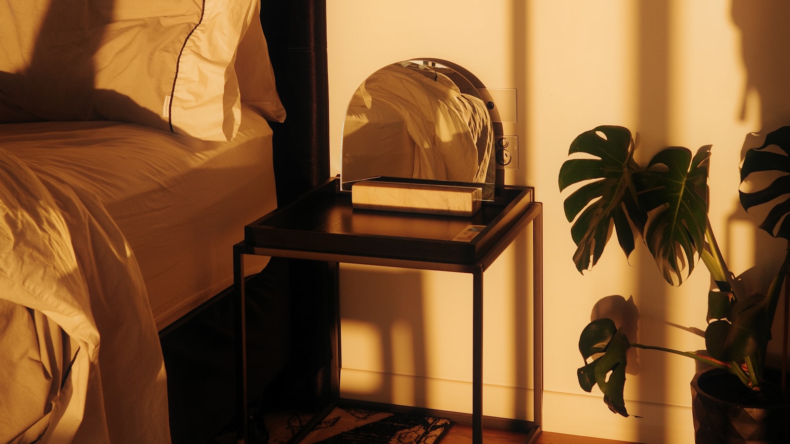 A calm bedroom at night