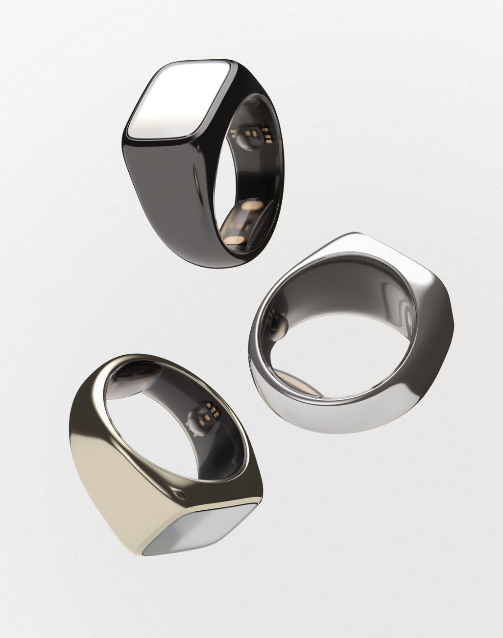 Three Haelo ring colours — no screen, no buttons, no base station